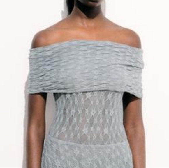 Zara Tops - Zara Women's Off The Shoulder Lace Bodysuit | Bluish Gray | SMALL